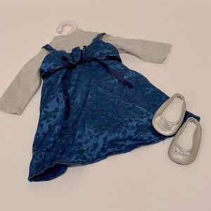 American Girl Doll Holiday Dress. Complete with shirt, dress, hanger and shoes.